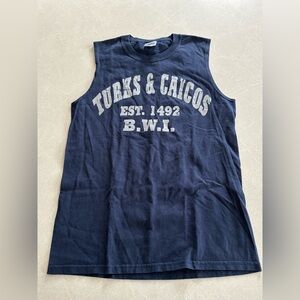 Gildan Navy Turks & Caicos Graphic Tank Top Souvenir Crewneck Ultra Cotton Sz. S